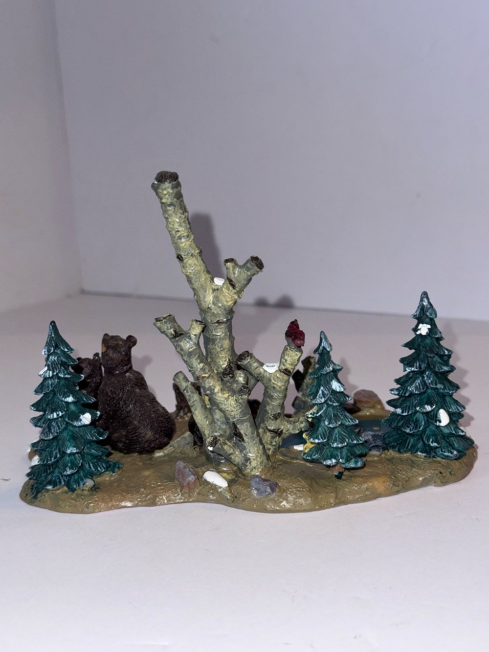 2000 Lemax Christmas Village "bears at play" birch tree pond landscape figurine - Picture 2 of 7